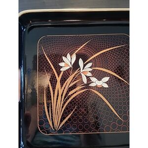 Royal‎ Japanese Lacquerware Tray Vintage 11" By 11" Floral And Circles